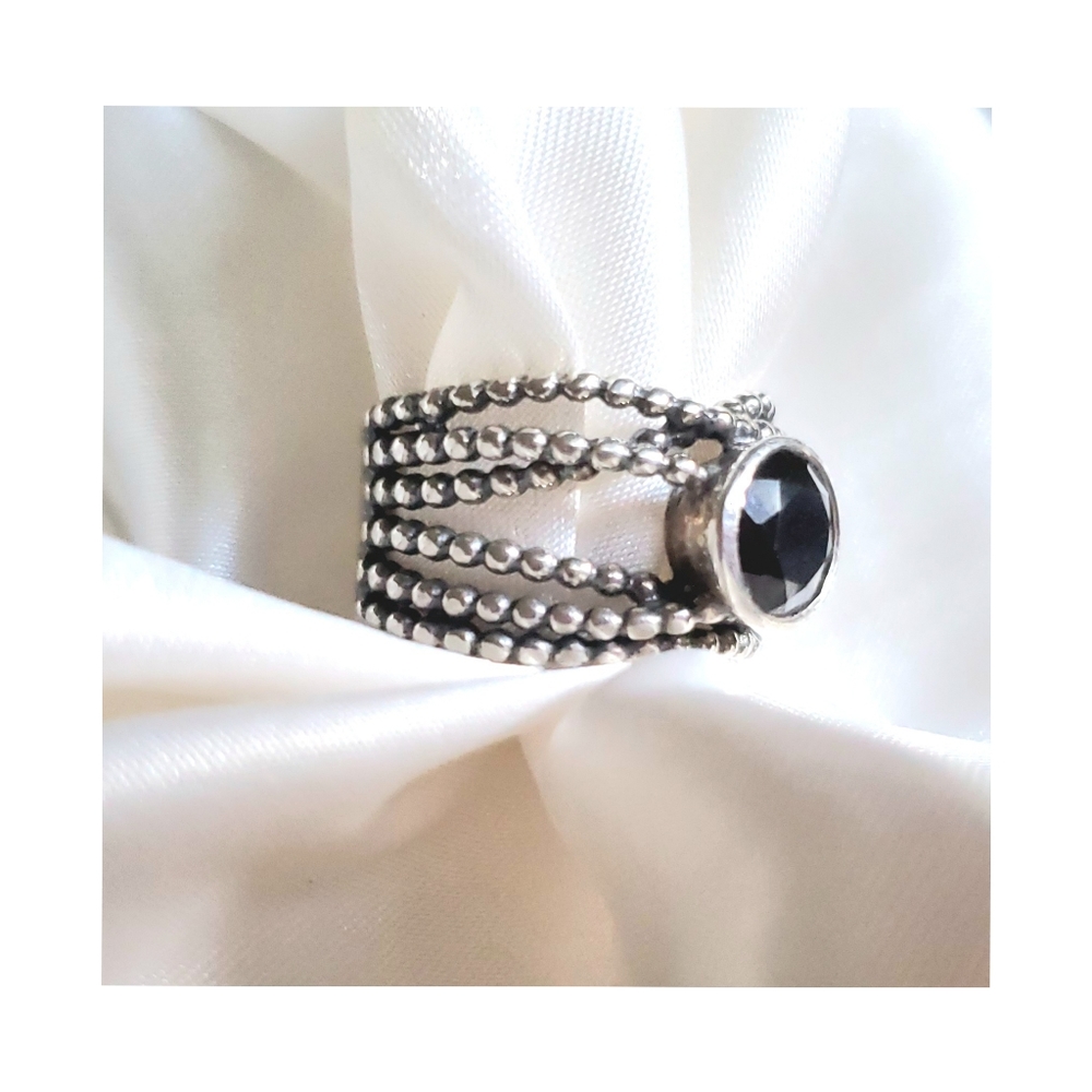 Vtg Didae Shablool Israel Onyx Sterling Silver Wide Band Ring Sz 8  HTF - Picture 5 of 13